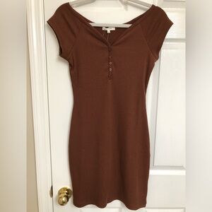Elegant Brown Ribbed Mini Dress